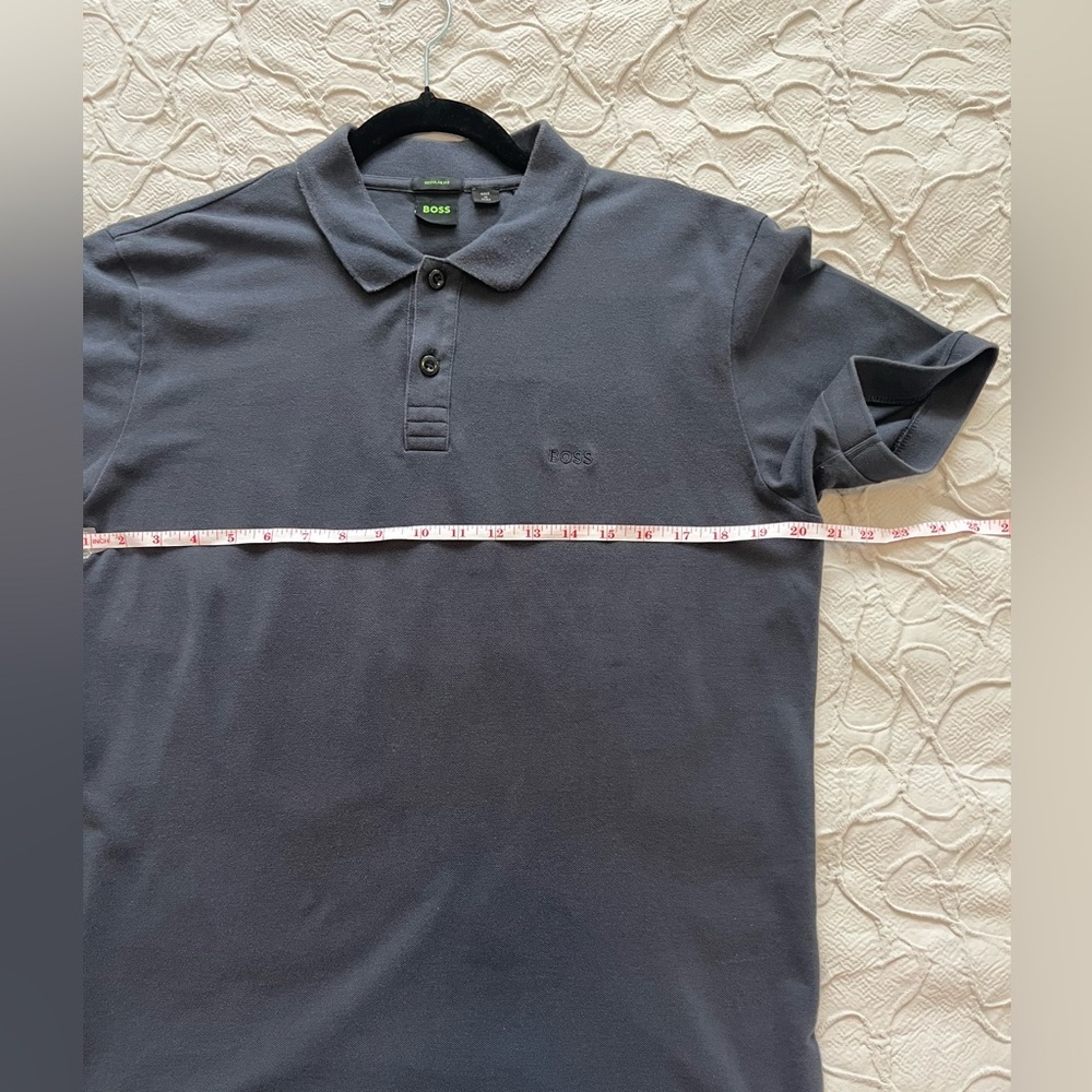 Hugo Boss Logo Polo Shirt Men's US Large Short Sleeve Navy Blue L (0677) - Picture 8 of 10